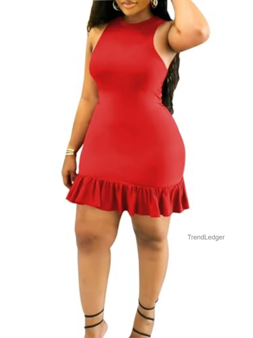 Women's Sleeveless Bodycon Mini Dress Ruffle Hem Summer Casual